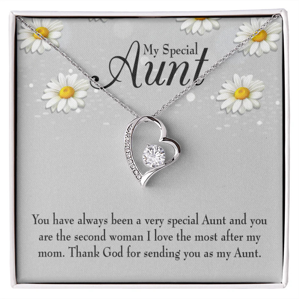Aunt Special Aunt Forever Love CZ Heart Necklace White Gold Standard Box